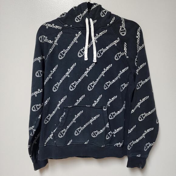 Champion Heritage Fleece All Over Logo Womens Hoodie Size Large - Picture 1 of 9